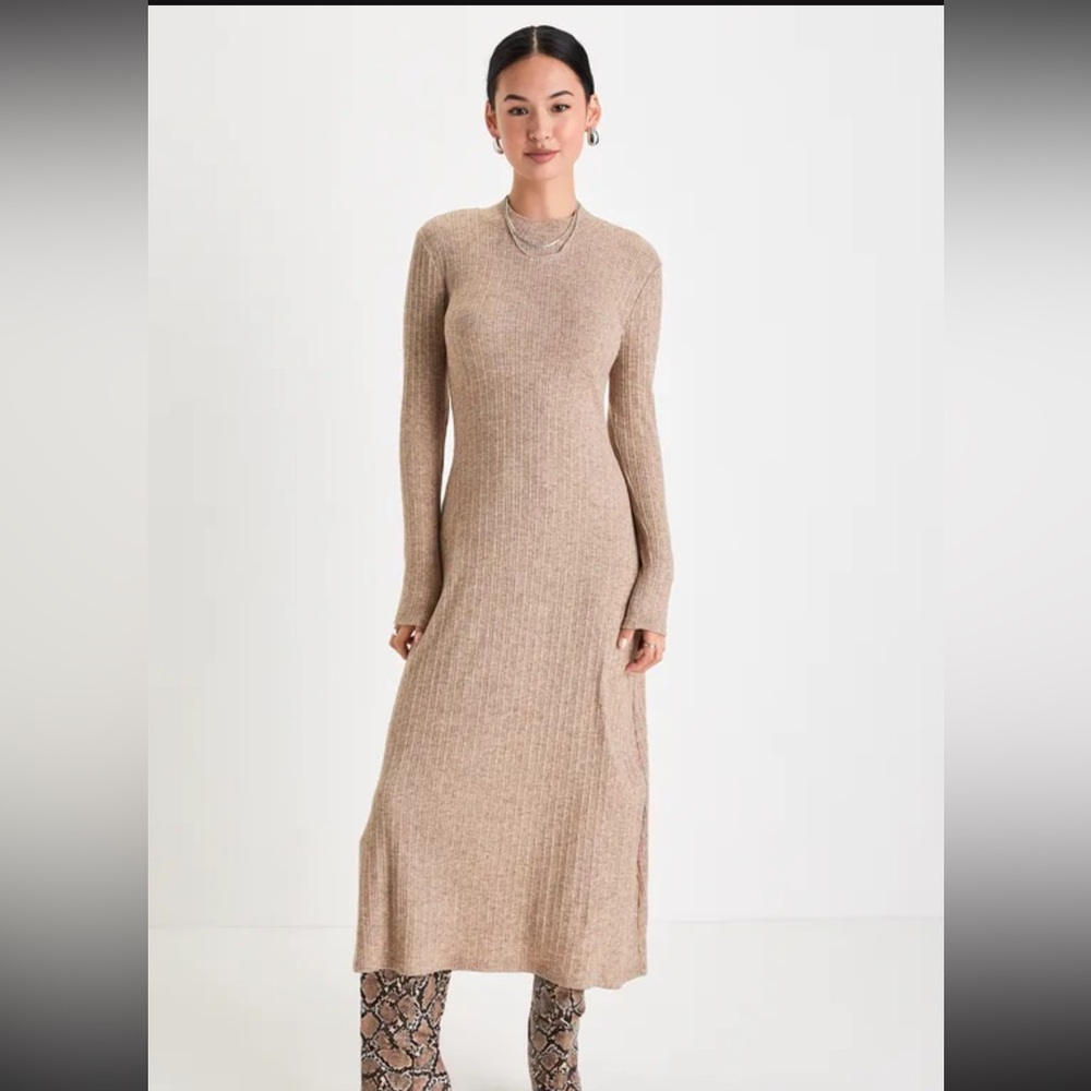 Lulus Beige Long Sleeve Sweater Dress